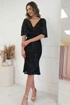Alvara Sequin Midi Dress | Black | Oh Hello Clothing | XS (6)