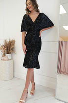 Alvara Sequin Midi Dress | Black | Oh Hello Clothing | XS (6)