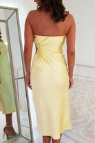 Naomi Satin Strapless Midi Dress | Yellow | Oh Hello Clothing | XS (6)