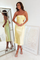 Naomi Satin Strapless Midi Dress | Yellow | Oh Hello Clothing | XS (6)