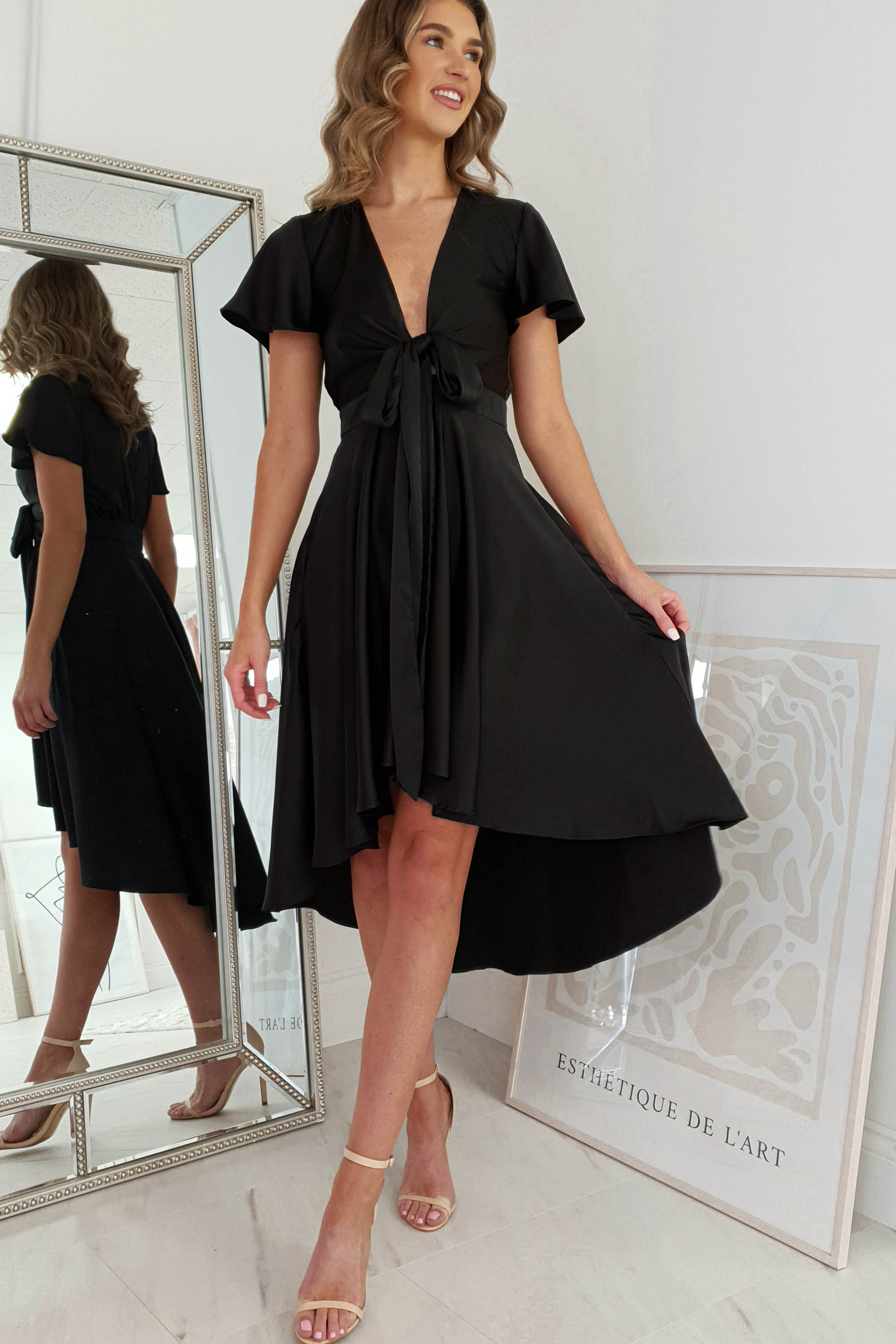 Maleri Satin Midi Dress | Black | Oh Hello Clothing | XS (6)