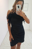 Amaya Faux Feather Detail Mini Dress | Black | Oh Hello Clothing | S (8)