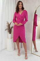 Louise Wrap Satin Midi Dress | Hot Pink | Oh Hello Clothing | S (8)