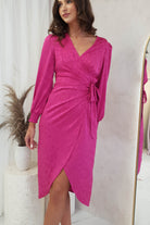 Louise Wrap Satin Midi Dress | Hot Pink | Oh Hello Clothing | S (8)