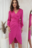Louise Wrap Satin Midi Dress | Hot Pink | Oh Hello Clothing | S (8)