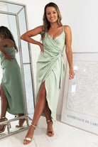 * CHANCGED TO CARRIE Clemence Wrap Midi Dress | Sage Green | Oh Hello Clothing | XS (6)