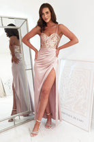 Margaux Satin Corset Maxi Dress | Rose Gold | Oh Hello Clothing | XS (6)