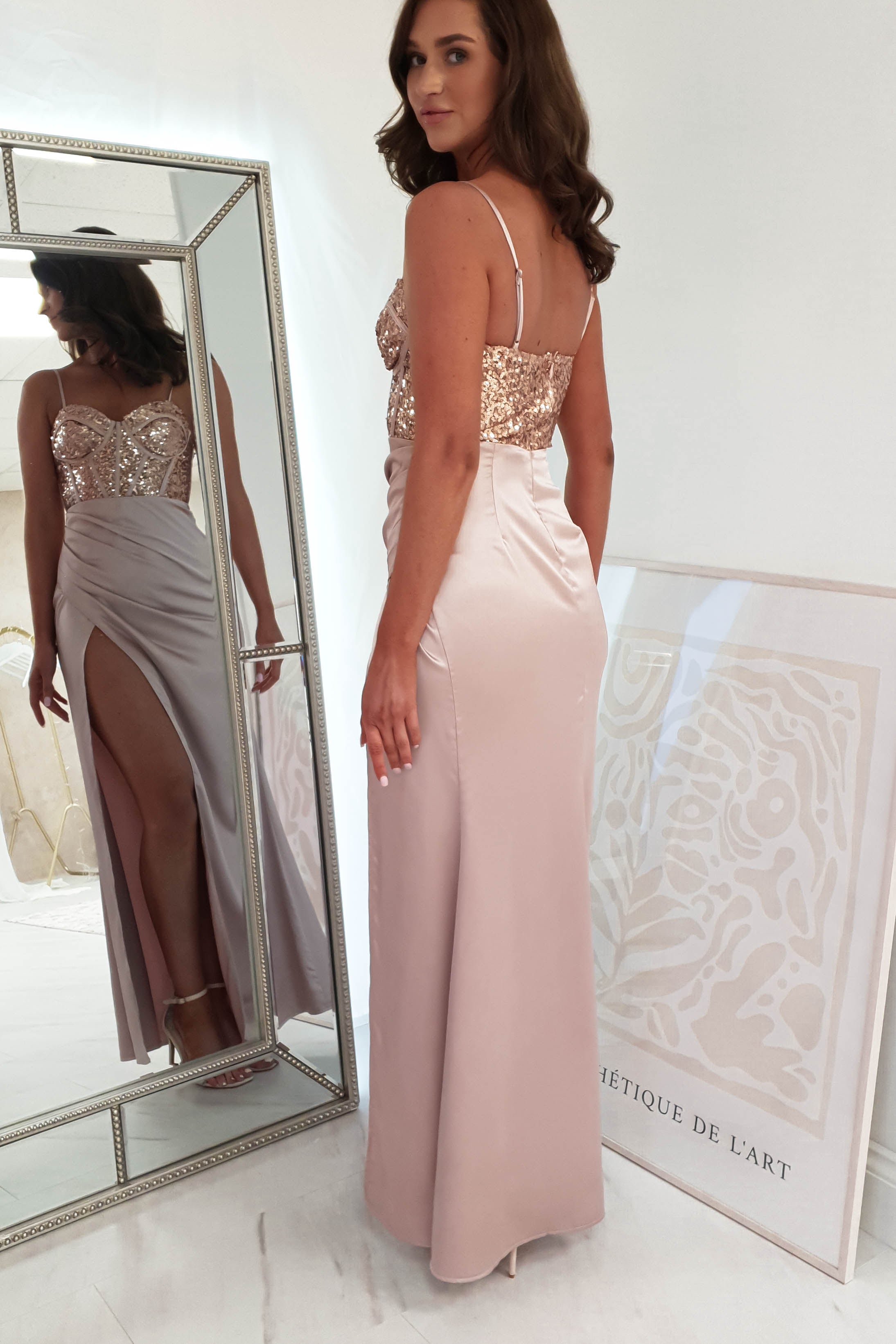 Margaux Satin Corset Maxi Dress | Rose Gold | Oh Hello Clothing | XS (6)