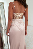 Margaux Satin Corset Maxi Dress | Rose Gold | Oh Hello Clothing | XS (6)