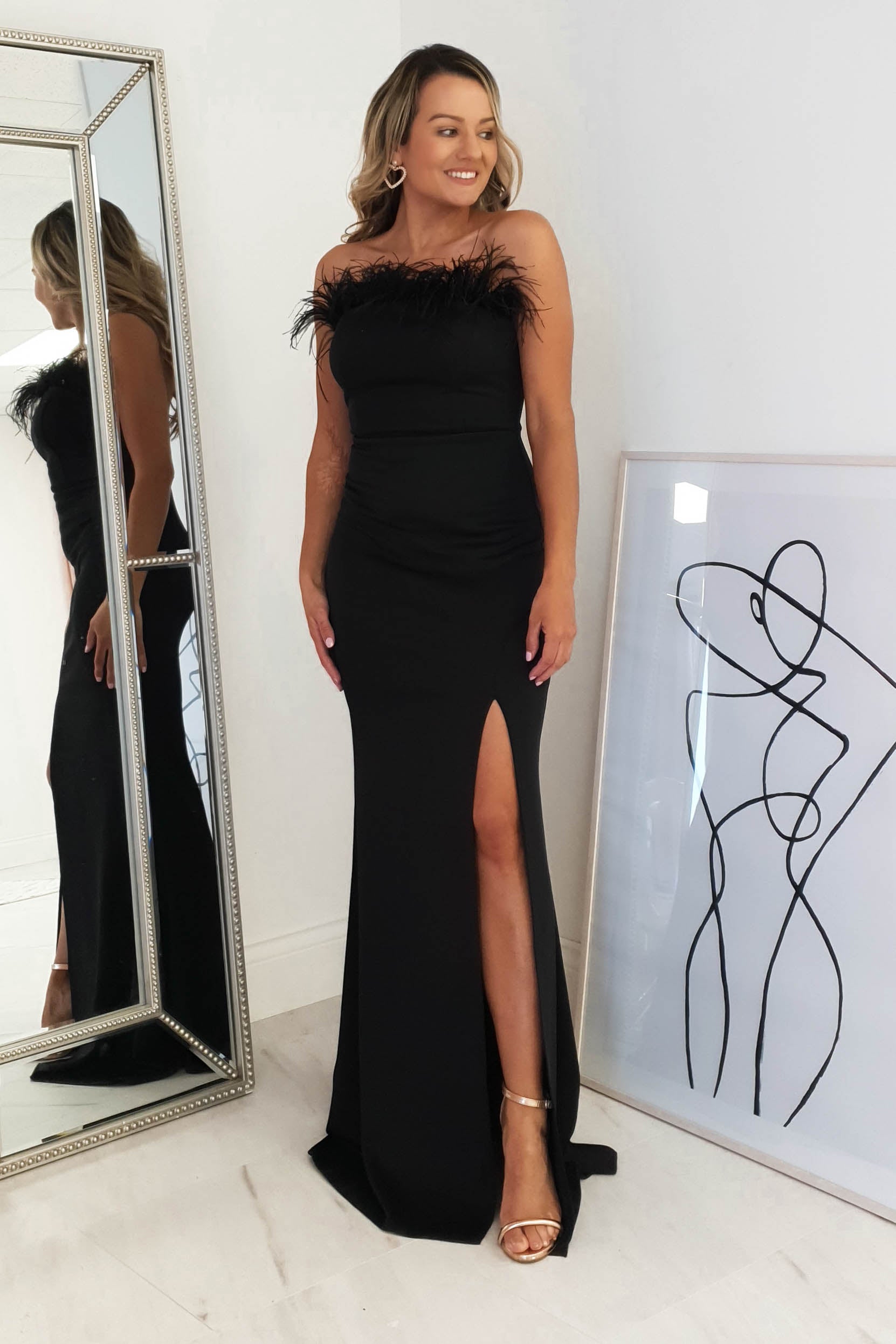 Nalani Feather Detail Gown | Black | Oh Hello Clothing | XS (6)