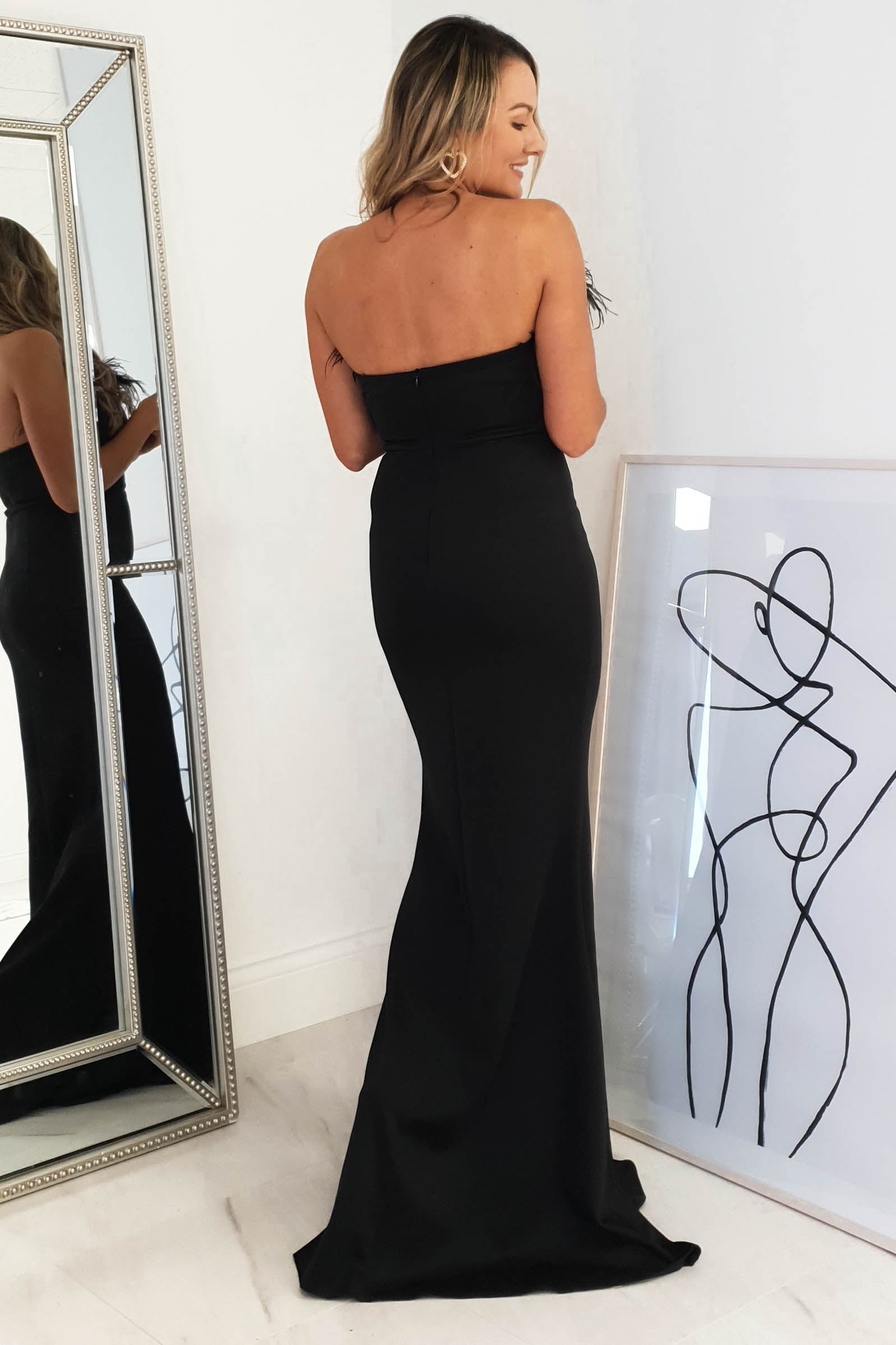 Nalani Feather Detail Gown | Black | Oh Hello Clothing | XS (6)