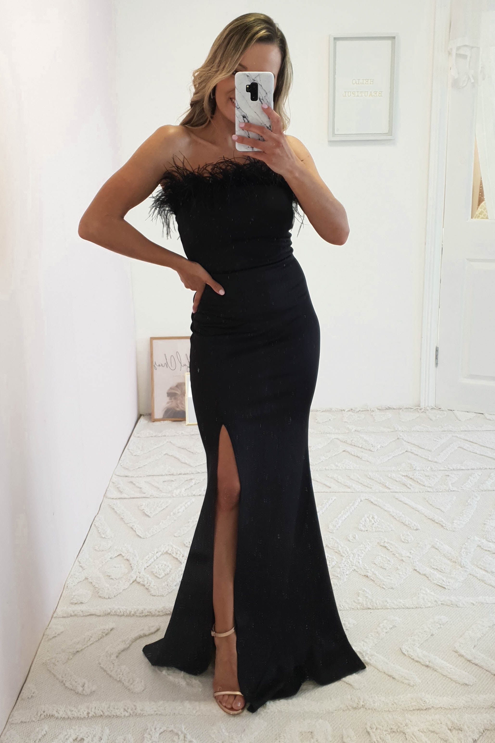 Nalani Feather Detail Gown | Black | Oh Hello Clothing | XS (6)
