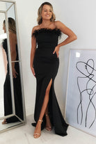 Nalani Feather Detail Gown | Black | Oh Hello Clothing | XS (6)