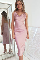 Natalie Satin Cowl Neck Midi Dress | Mauve | Oh Hello Clothing | XS (6)