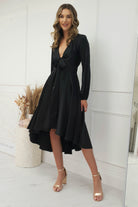 Nicola Satin Tie Front Midi Dress | Black | Oh Hello Clothing | XS (6)