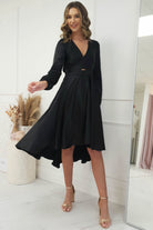 Nicola Satin Tie Front Midi Dress | Black | Oh Hello Clothing | XS (6)
