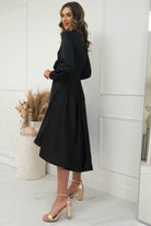 Nicola Satin Tie Front Midi Dress | Black | Oh Hello Clothing | XS (6)