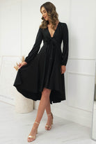 Nicola Satin Tie Front Midi Dress | Black | Oh Hello Clothing | XS (6)