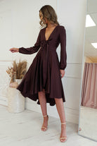 Nicola Satin Tie Front Midi Dress | Chocolate | Oh Hello Clothing | XS (6)