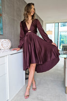Nicola Satin Tie Front Midi Dress | Chocolate | Oh Hello Clothing | XS (6)
