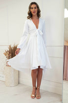 Nicola Satin Tie Front Midi Dress | White | Oh Hello Clothing | XS (6)