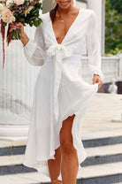 Nicola Satin Tie Front Midi Dress | White | Oh Hello Clothing | XS (6)