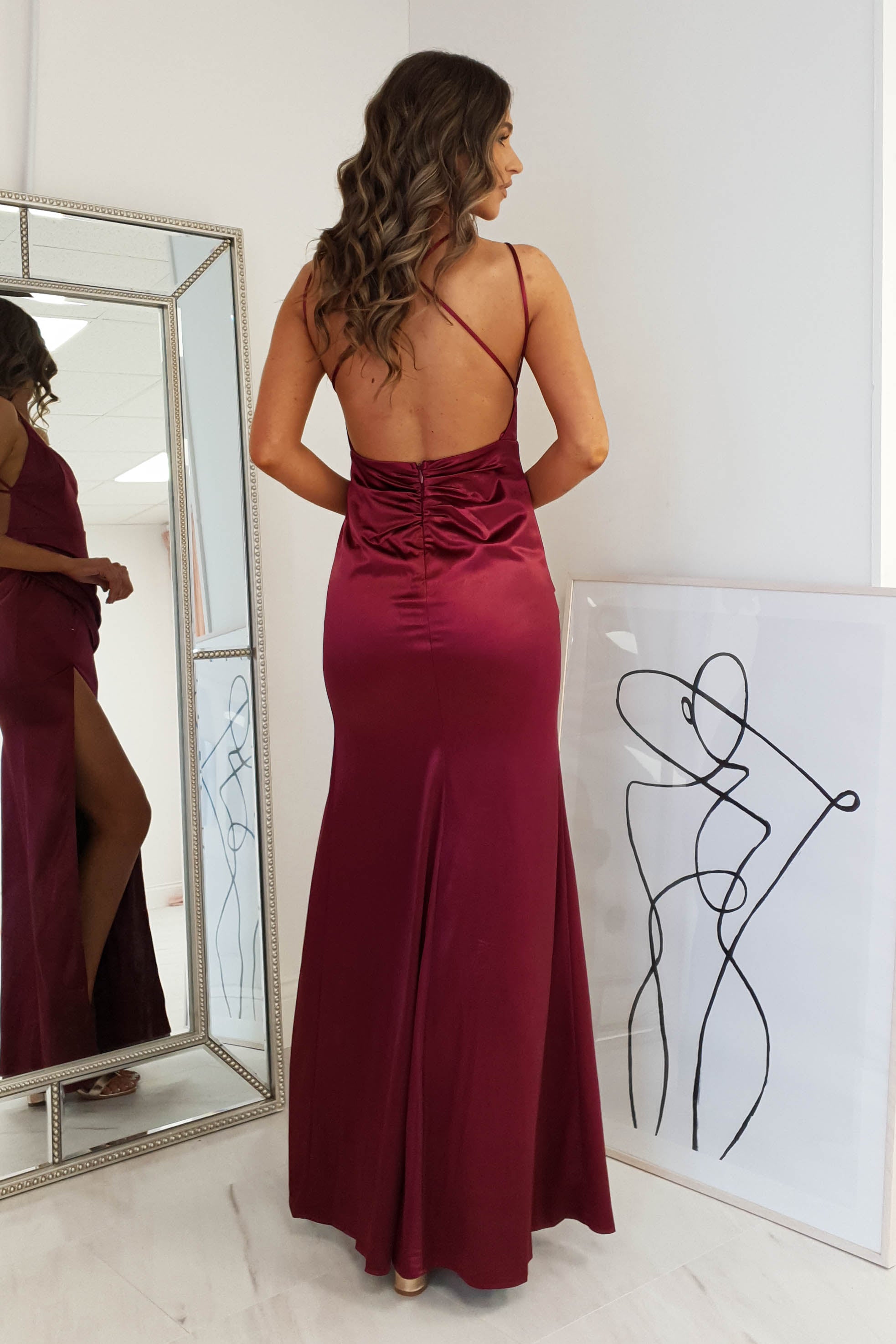 Simone Satin Gown | Burgundy | Oh Hello Clothing | S (8)