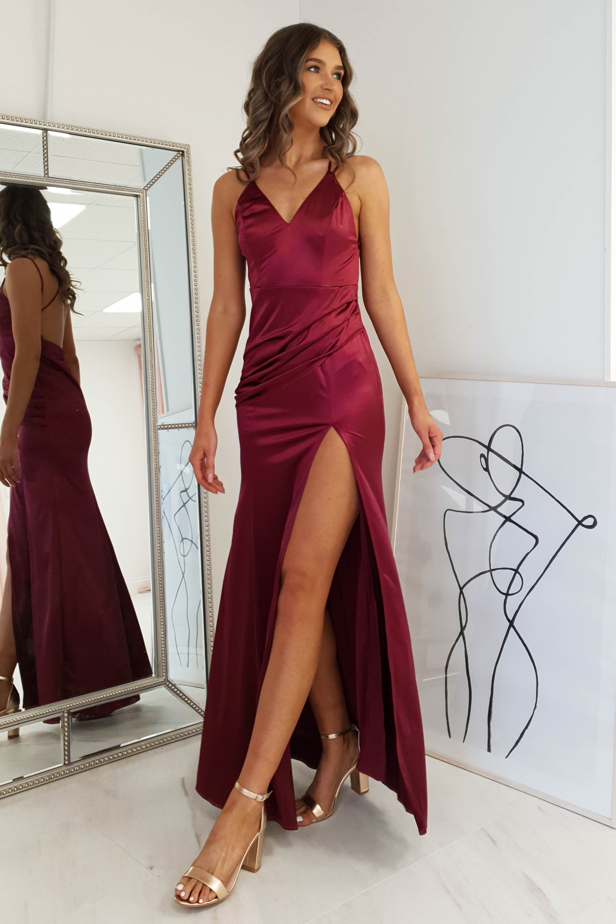 Simone Satin Gown | Burgundy | Oh Hello Clothing | S (8)