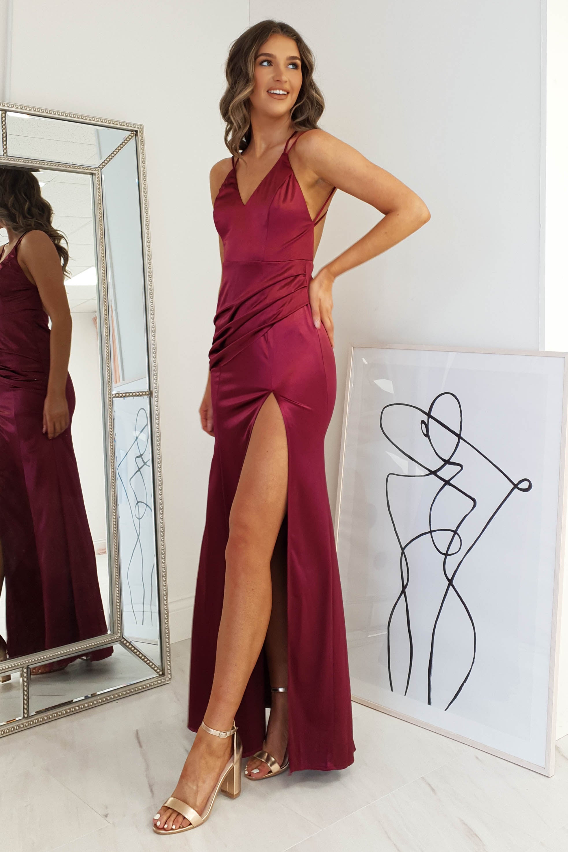 Simone Satin Gown | Burgundy | Oh Hello Clothing | S (8)