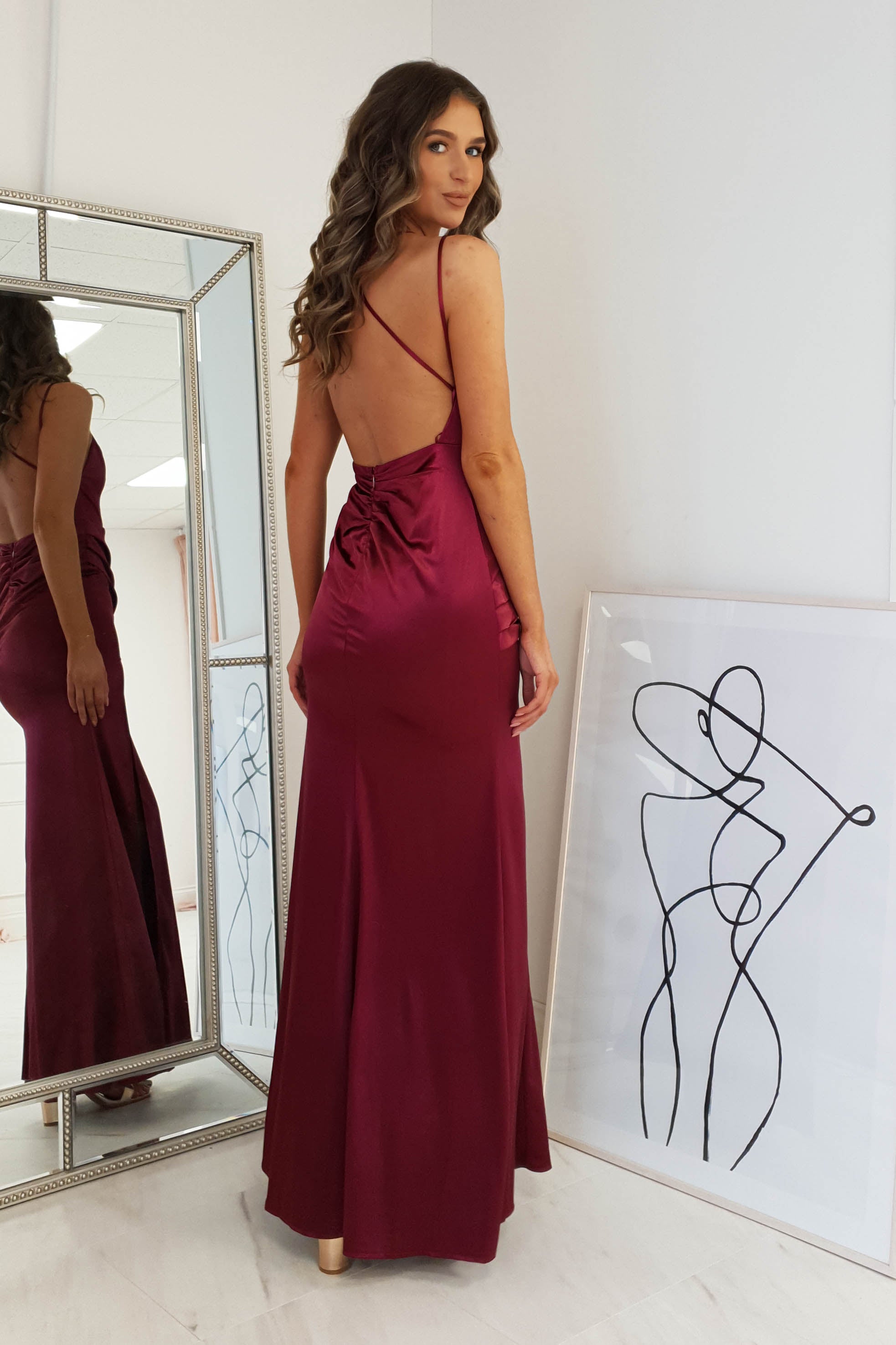 Simone Satin Gown | Burgundy | Oh Hello Clothing | S (8)