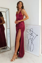 Simone Satin Gown | Burgundy | Oh Hello Clothing | S (8)