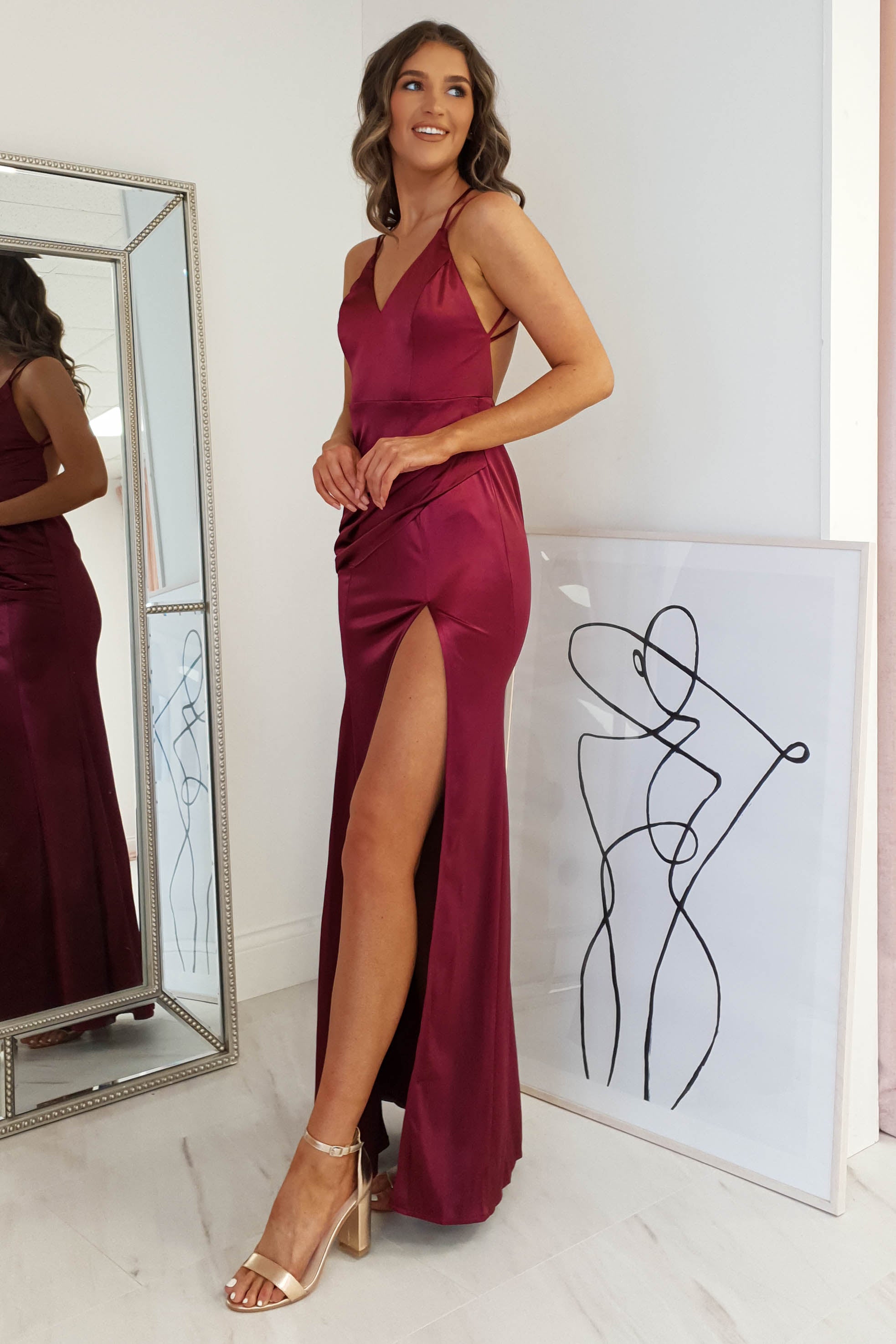 Simone Satin Gown | Burgundy | Oh Hello Clothing | S (8)