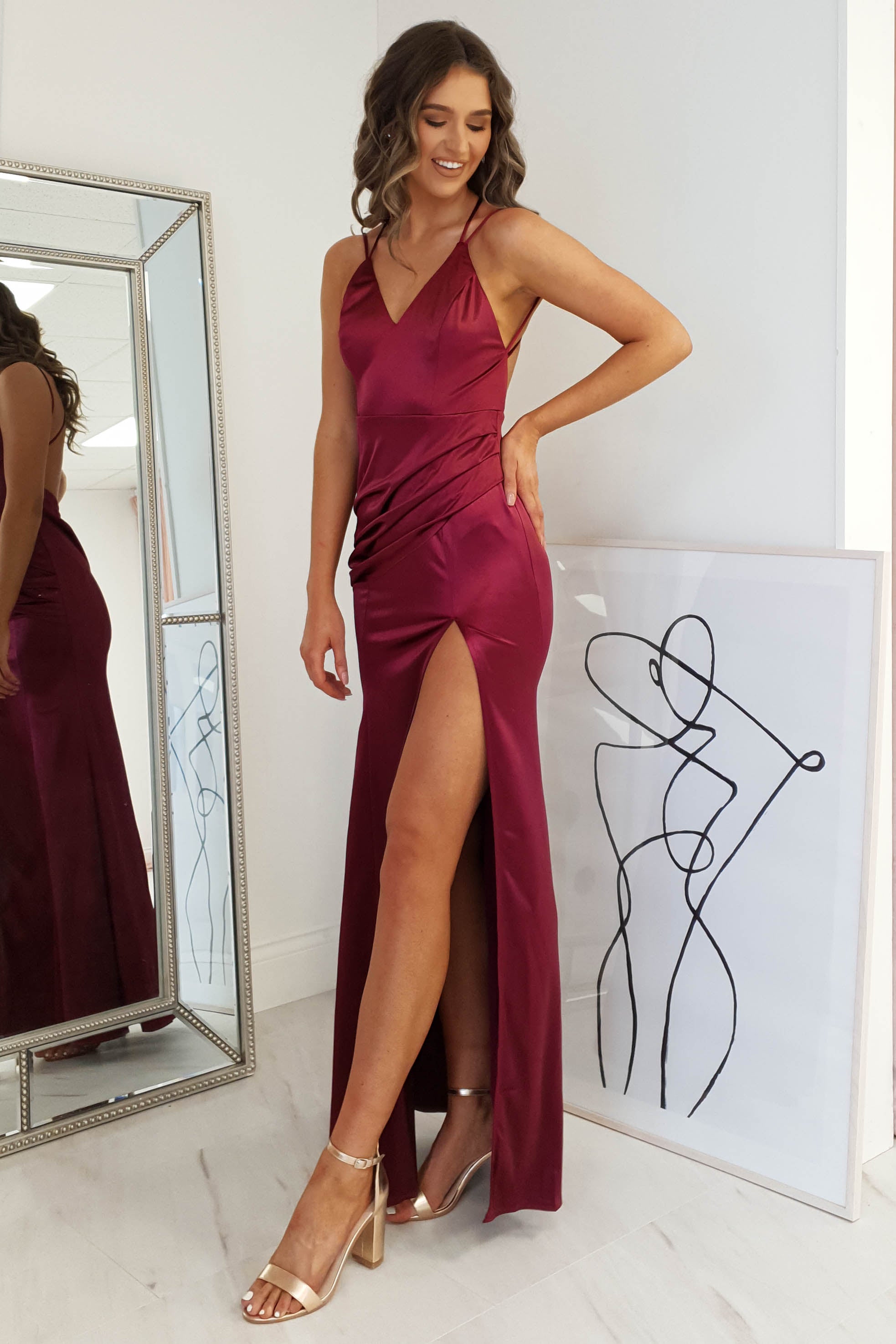 Simone Satin Gown | Burgundy | Oh Hello Clothing | S (8)